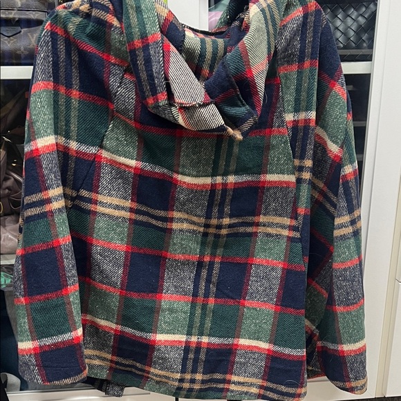 Plaid Hooded Toggle Cape - Picture 2 of 3